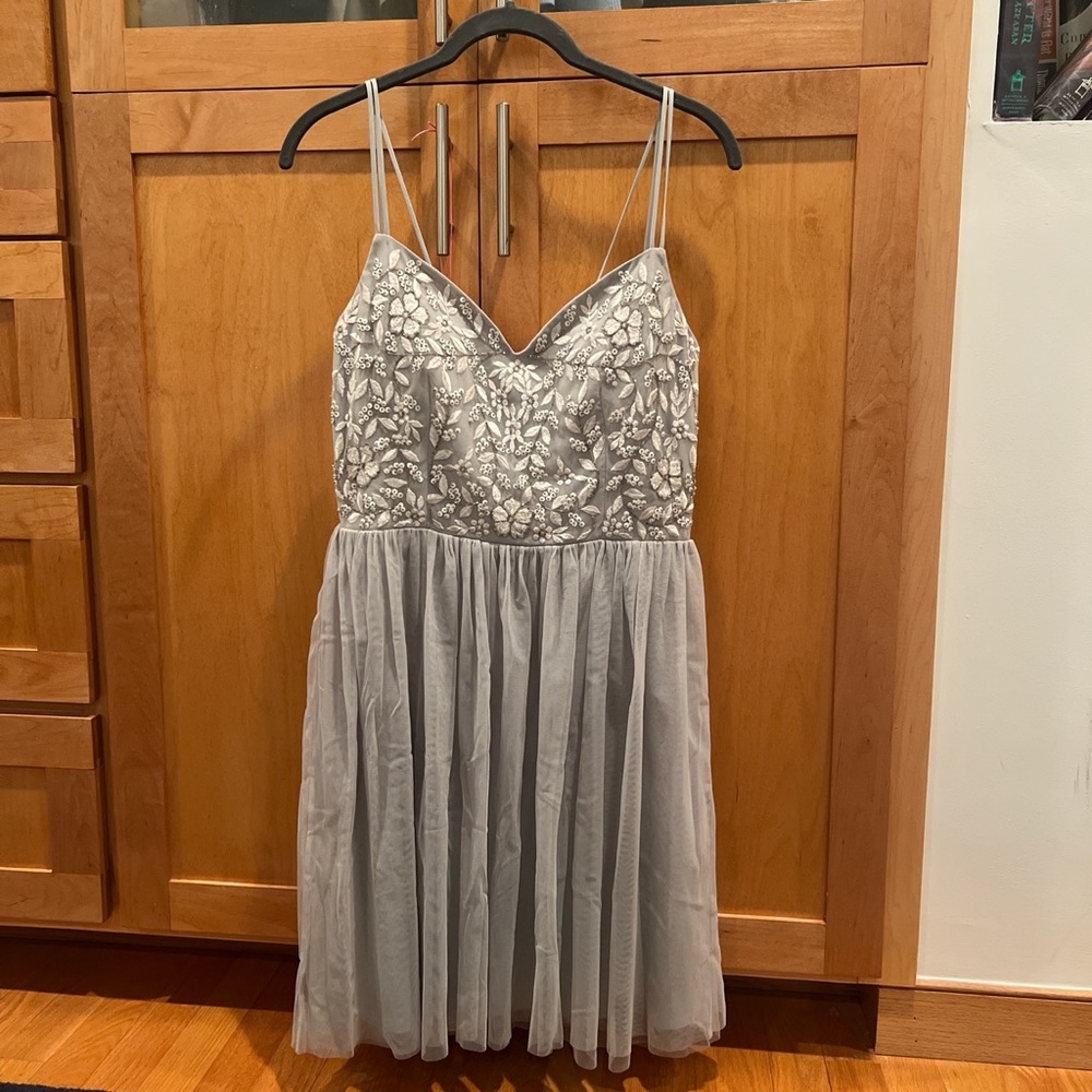 BHLDN mini dress with embroidery and beading.